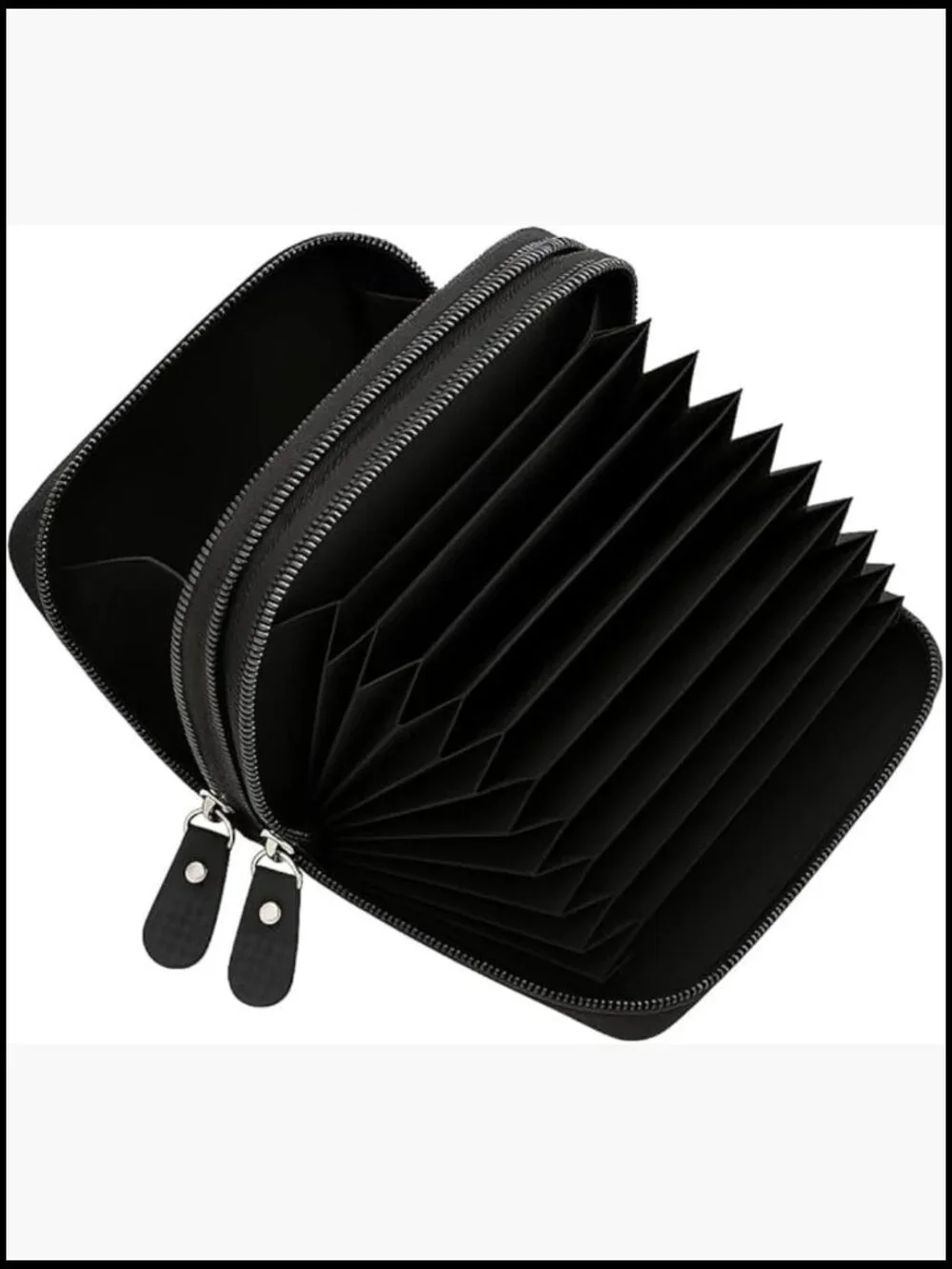 Genuine Leather Double Zipper Credit Card Wallet RFID Blocking